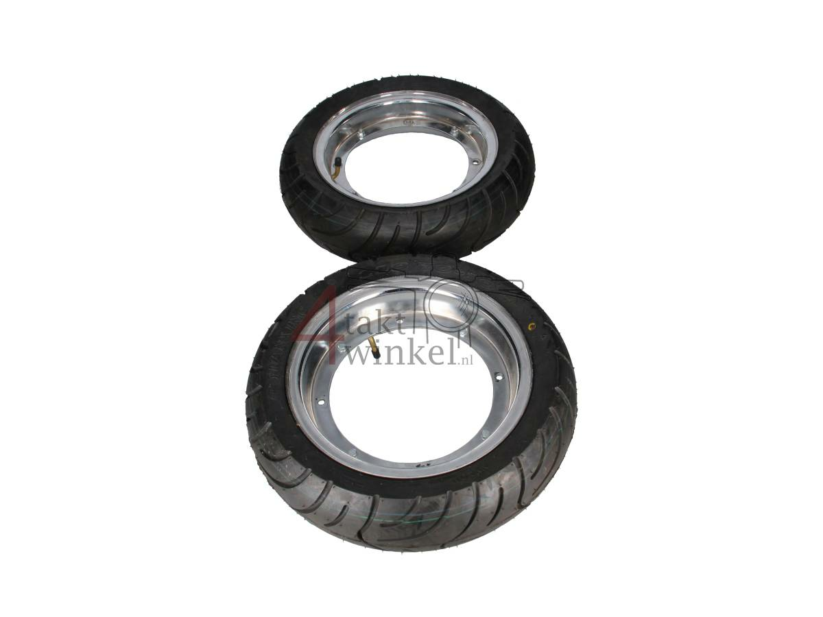 Velg Dax 10&quot; staal, set van 2, met nieuwe banden, 2.50 en 3.00, chroom, 2e kans product