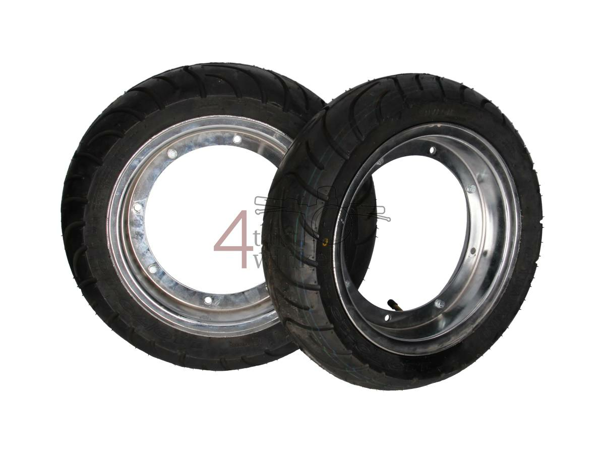 Velg Dax 10&quot; staal, set van 2, met nieuwe banden, 2.50 en 3.00, chroom, 2e kans product