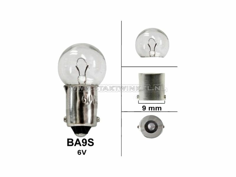 Lamp BA9s, enkel,  6 volt, 6 watt