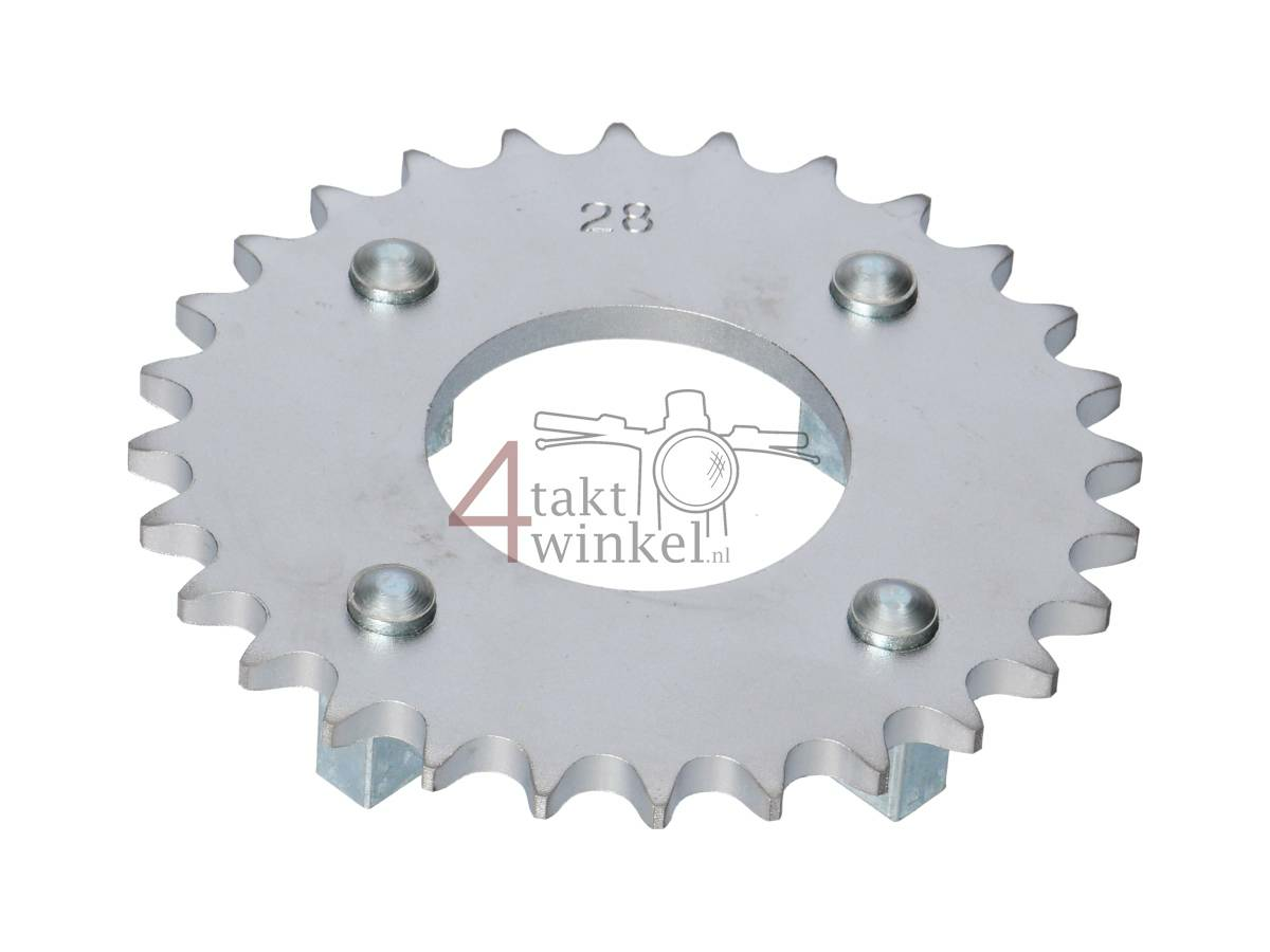 Achtertandwiel 28, past op SS50, CB50, CY50, Dax, Zilver