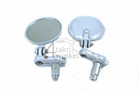 Spiegel set, bar-end, rond, met steuntjes, zilver