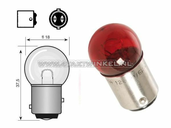 Achterlamp duplo BAY15D,  6 volt, 21-5 watt, klein bolletje, rood