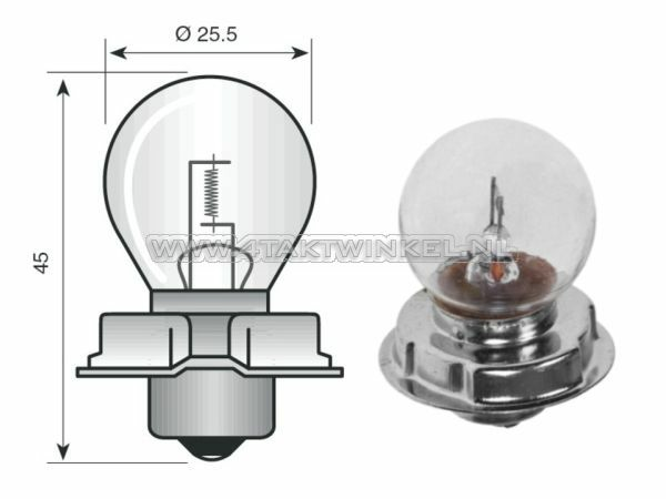 Koplamp P26S, 12 volt, 25 watt, o.a. CB50, CY50