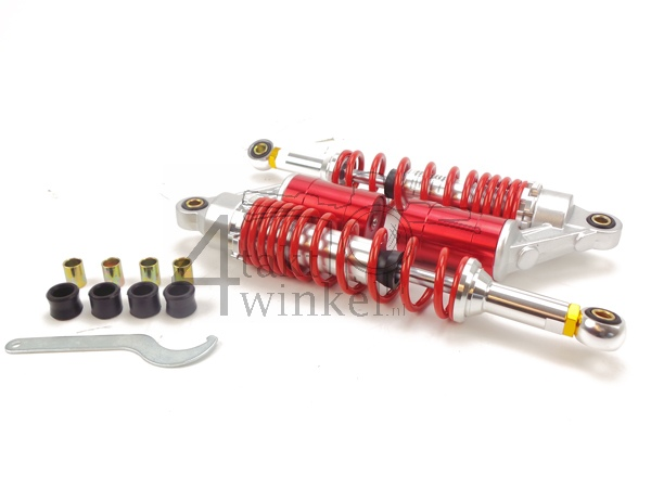 Schokbreker set 330mm gas gedempt, met pot, rood