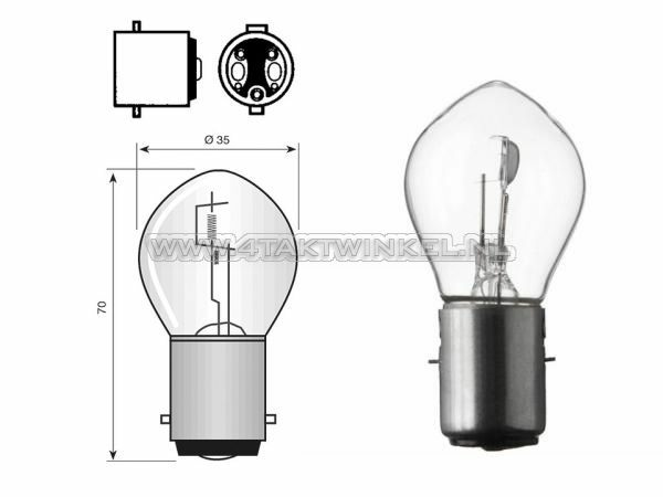 Koplamp BA20d, duplo,  6 volt, 25-25 watt, o.a. Dax