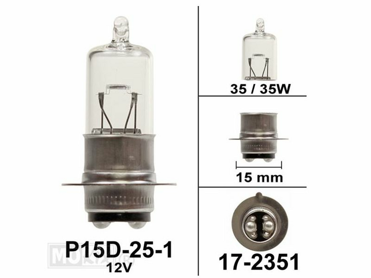 Koplamp P15d, duplo, 12 volt, 35-35 watt, past op SS50 met imi fitting, halogeen
