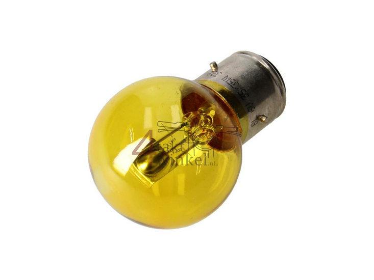 Koplamp BA21D, duplo,  6 volt, 35-35 watt, Dax 3-poot, geel