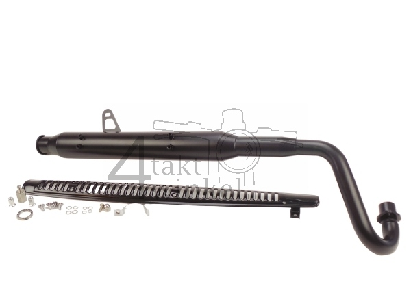Uitlaat sportief, bovenlangs, Trumpet, RVS, ST125 Dax, frame nr. JB04xxxx, zwart