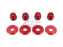 Dopmoer set, m10 x 1,25 + ringen, aluminium rood