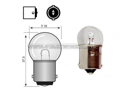Lamp BA15-S, enkel,  6 volt,  5 watt klein bolletje