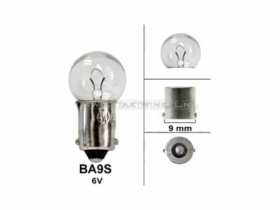 Lamp BA9s, enkel,  6 volt, 6 watt