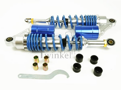 Schokbreker set 330mm gas gedempt, met pot, blauw